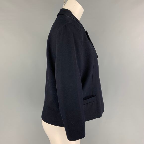 DRIES VAN NOTEN Size 8 Navy Wool Blend Peak Lapel Jacket - Picture 2 of 5
